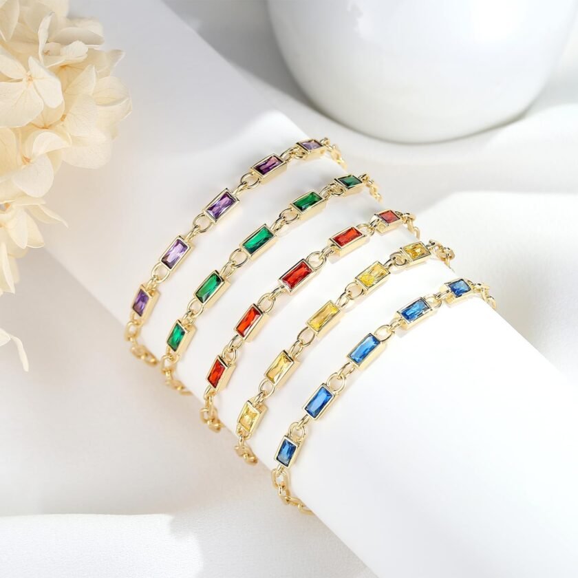 Gold Birthstone Bracelet for Women, 18K Gold Plated Layered Jewelry Bracelet Set, Women Dainty Stackable Bracelets Link Paperclip Chain Valentines Day Gift for Women - Image 5