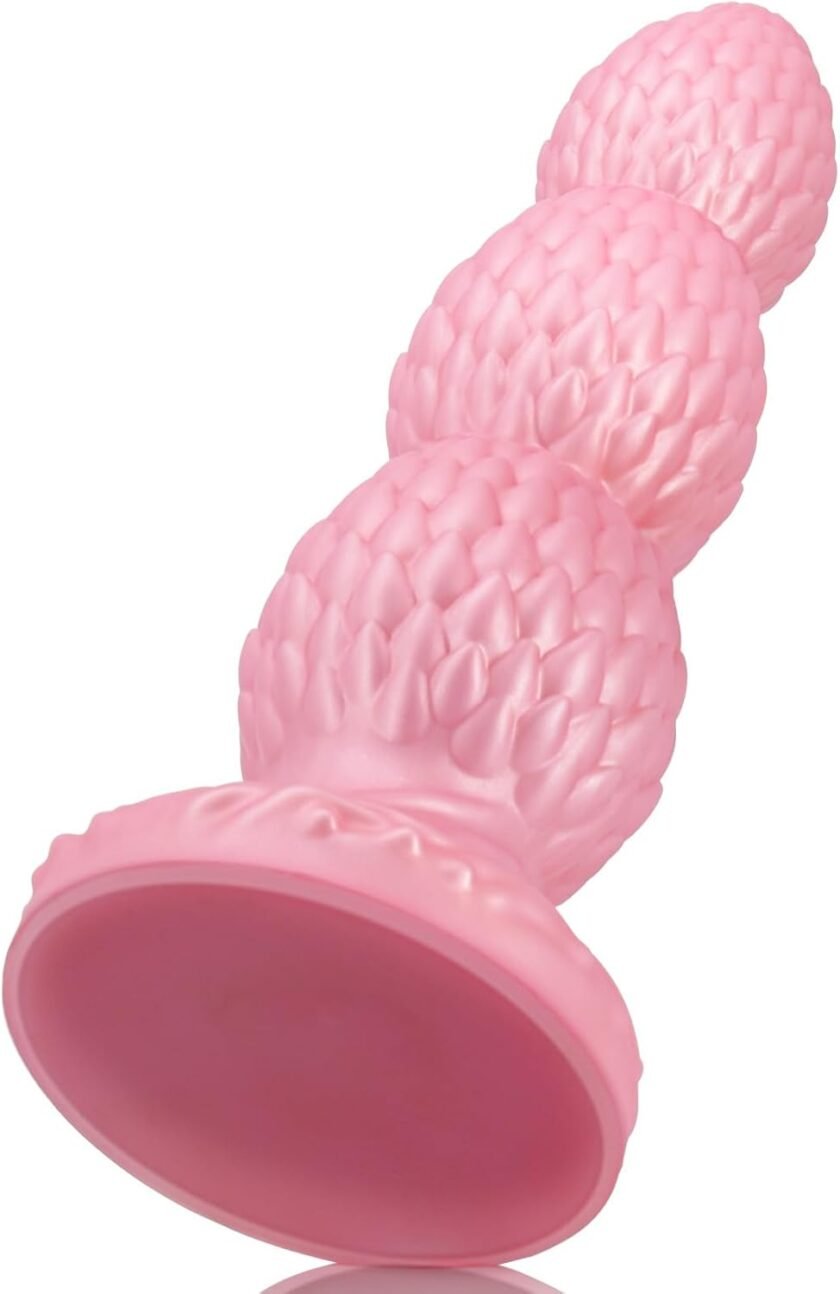 G-spot Dildo Anal Beads with Suction Cup - Pink Silicone Butt Plug Dilator with Dragon Scale - 8.74 x 2.48 inch Prostate Sex Toy for Women Men Masturbation