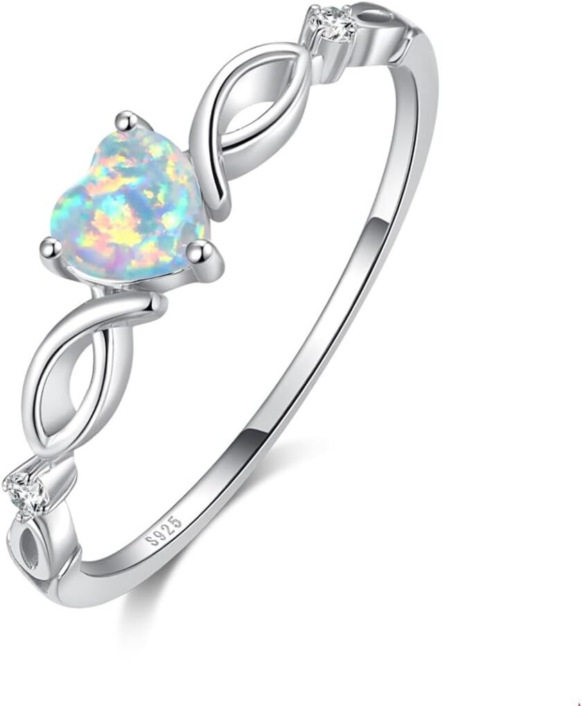 925 Sterling Silver Heart Opal Ring Engagement Promise Ring for Women Jewelry Gift