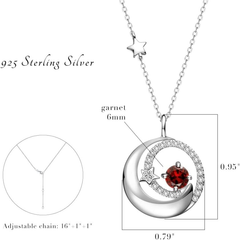 FANCIME Birthstone Necklaces 925 Sterling Silver Moon and Star Pendant Fine Jewelry Birthday Christmas Gifts for Mom Wife Her Daughter, Adjustable Chain 16+2" - Image 6