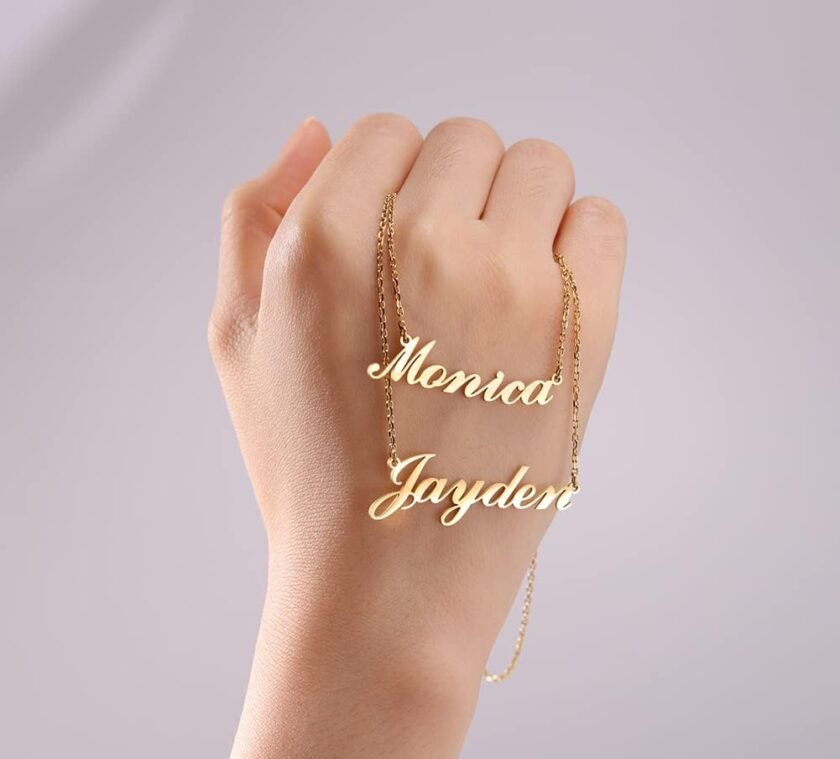 TinyName Custom Name Necklace Personalized, 18K Gold Plated Personalized Layered Choker Name Plate Necklace Customized Name Necklace for Women - Image 2