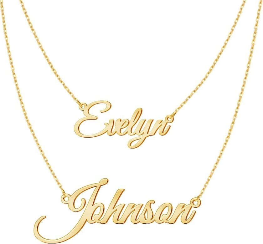 TinyName Custom Name Necklace Personalized, 18K Gold Plated Personalized Layered Choker Name Plate Necklace Customized Name Necklace for Women