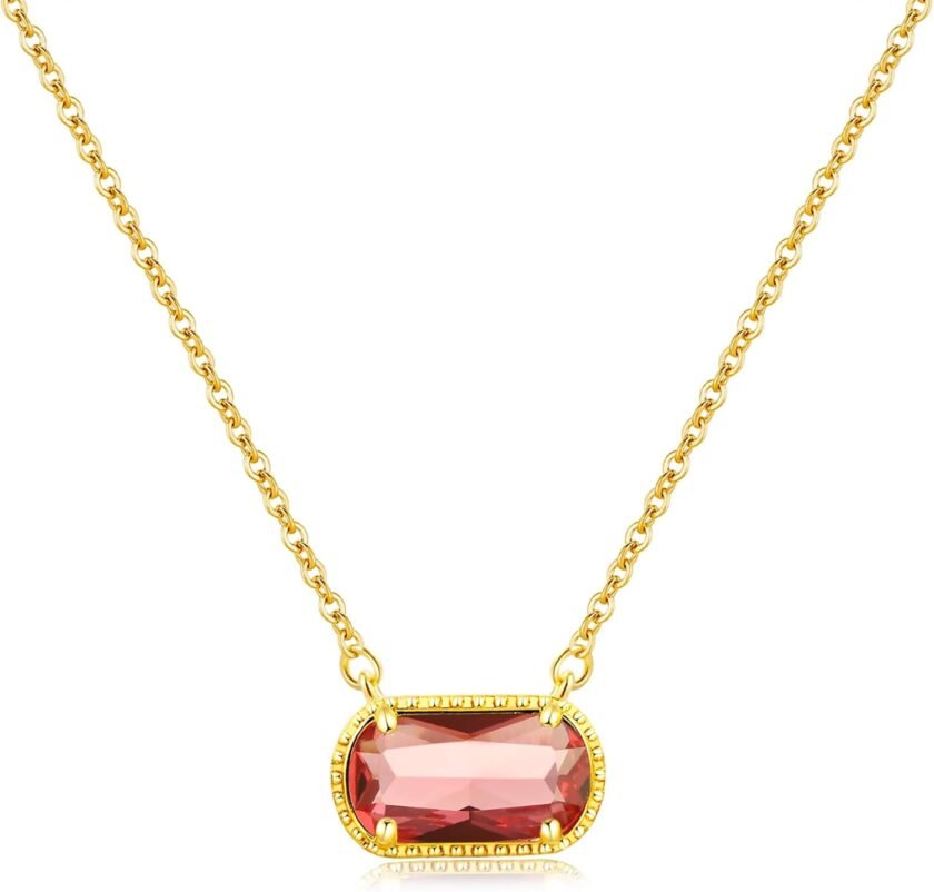 Birthstone Necklace for Women 14k Gold Plated Preppy Oval Stone Necklaces Trendy Zircon Pendant Necklaces Birthday Gifts for Women Mom Wife Friends - Image 8