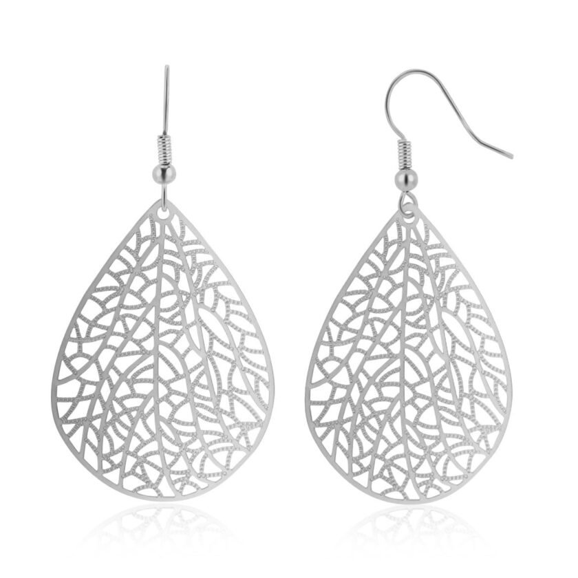 Teardrop Earrings for Women, 14K Silver Plated Dangle Earrings Handmade Filigree Teardrop Dangling Earrings Hypoallergenic 925 Sterling Silver Hooks Exquisite Leaf Earrings for women Girls