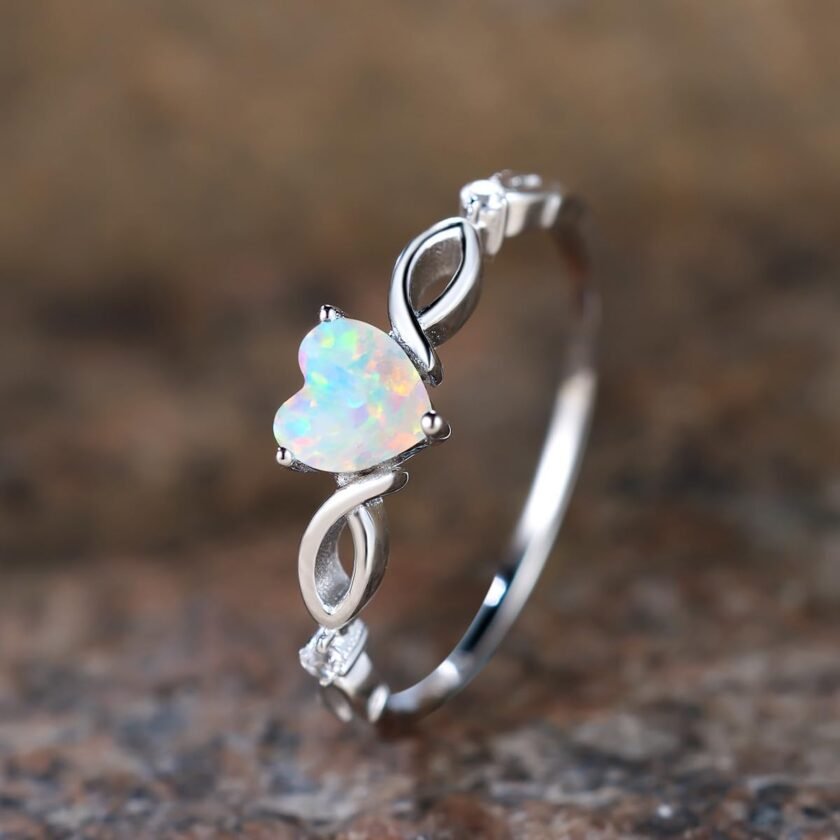 925 Sterling Silver Heart Opal Ring Engagement Promise Ring for Women Jewelry Gift - Image 4