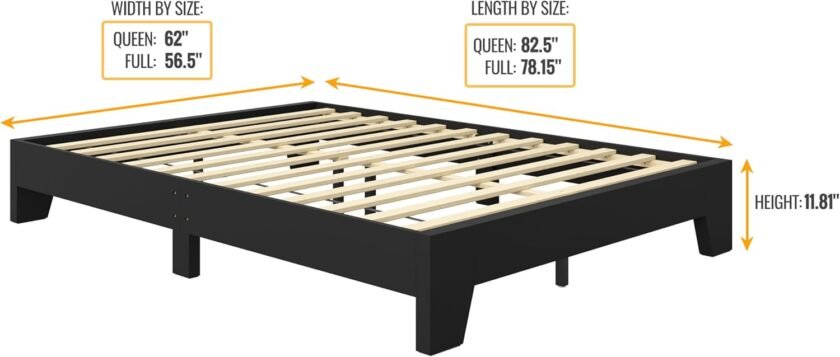 Boyd Sleep Lugano Platform Bed Frame - Modern Minimalist Design, Solid Wooden Slat Support, No Box Spring Needed, Easy Assembly, Noise-Free Construction, Sleek Bedroom Furniture, Black, Queen - Image 2