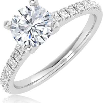 0.5-6 Carat t.w. LAB GROWN Round Cut Diamond Prong Set Solitaire Diamond Engagement Ring Band in 14K White Gold (E-F Color VS1-VS2 Clarity)