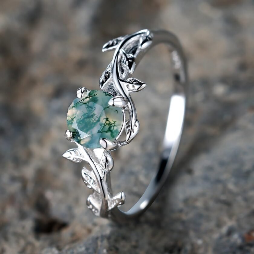 Natural Moss Agate Ring 925 Sterling Silver Leaf Ring Engagement Promise Rings for Women Jewelry Gift - Image 4