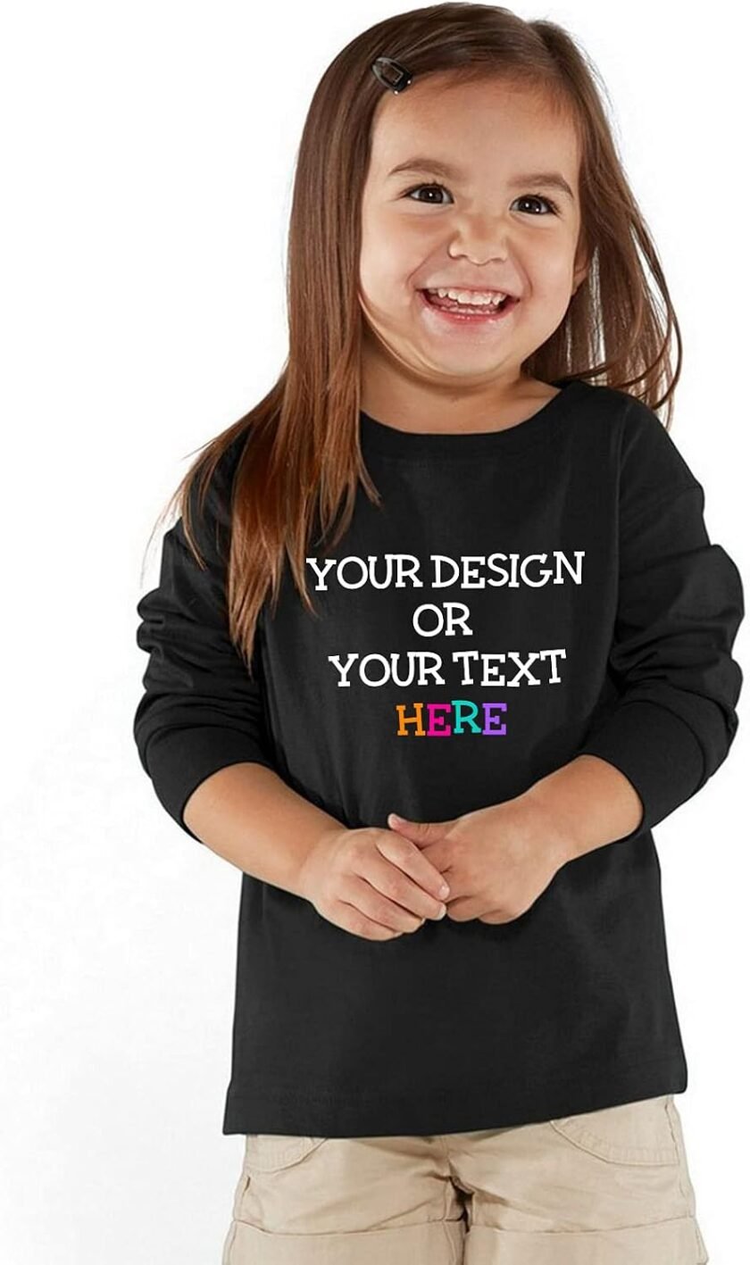 Personalized Shirt for Boys Girls Toddler Long Sleeve Your Image Photo Text Custom T-Shirt 2T 3T 4T 5/6T Front/Back Print