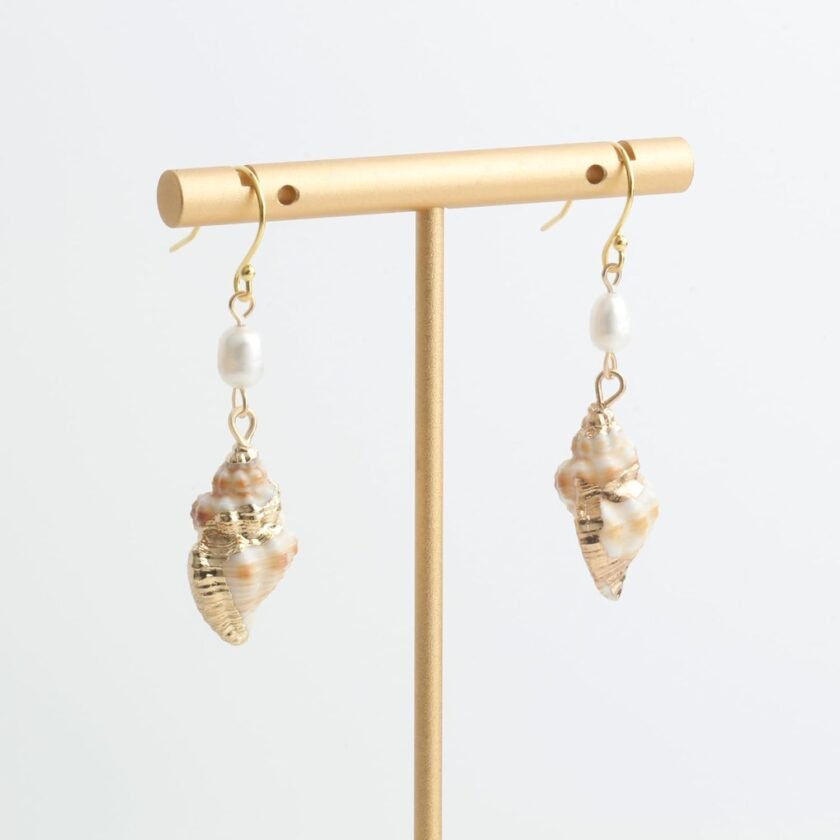 14K Gold Boho Beach Jewelry Ocean Seashell Conch Dangling Earrings for Women, Sterling Silver Hooks - Image 3