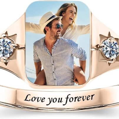 Personalized Photo Ring for Valentine's Day Customized Picture Ring with 2 Birthstone Decor Personalized Picture Ring Custom Photo Ring for Couples Him And Her