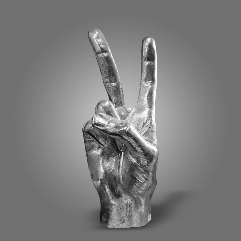 Silver Polyresin Hand Gesture Peace Sign Decor Boho Shelf Decor Accents Knick Knacks Finger Practical Joke Halloween Prank Gifts (Winner)