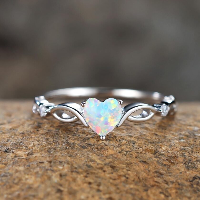 925 Sterling Silver Heart Opal Ring Engagement Promise Ring for Women Jewelry Gift - Image 2