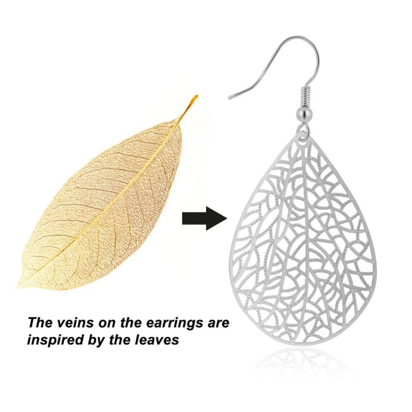 Teardrop Earrings for Women, 14K Silver Plated Dangle Earrings Handmade Filigree Teardrop Dangling Earrings Hypoallergenic 925 Sterling Silver Hooks Exquisite Leaf Earrings for women Girls - Image 4