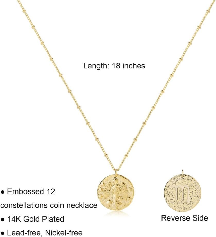 Zodiac Coin Embossed Choker Necklace Disc 12 Constellation Astrology Horoscope 14K Gold Plated Round Pendant Personalized Necklace Gift for Women Men - Image 6