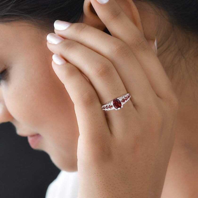 9 Stone Garnet Ring for Women in 925 Sterling Silver - January Birthstone Promise Engagement Vintage Red Garnet Jewelry Valentines Day Gifts - Image 2