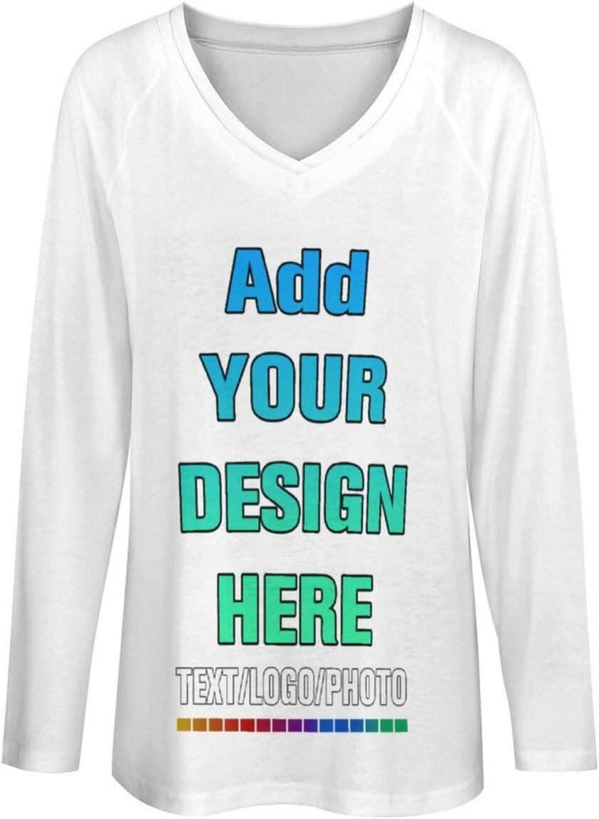 Personalized Tee Custom Long Sleeve Shirts for Women Design Your Own Image Text Photo Front/Back Print - Image 4