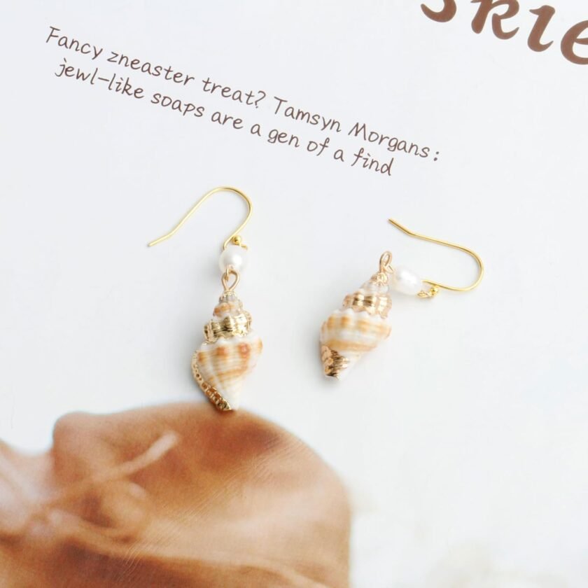 14K Gold Boho Beach Jewelry Ocean Seashell Conch Dangling Earrings for Women, Sterling Silver Hooks - Image 6