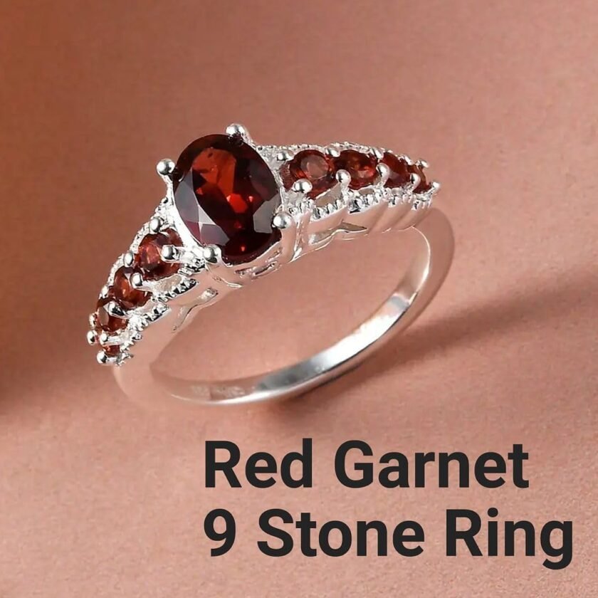 9 Stone Garnet Ring for Women in 925 Sterling Silver - January Birthstone Promise Engagement Vintage Red Garnet Jewelry Valentines Day Gifts - Image 3