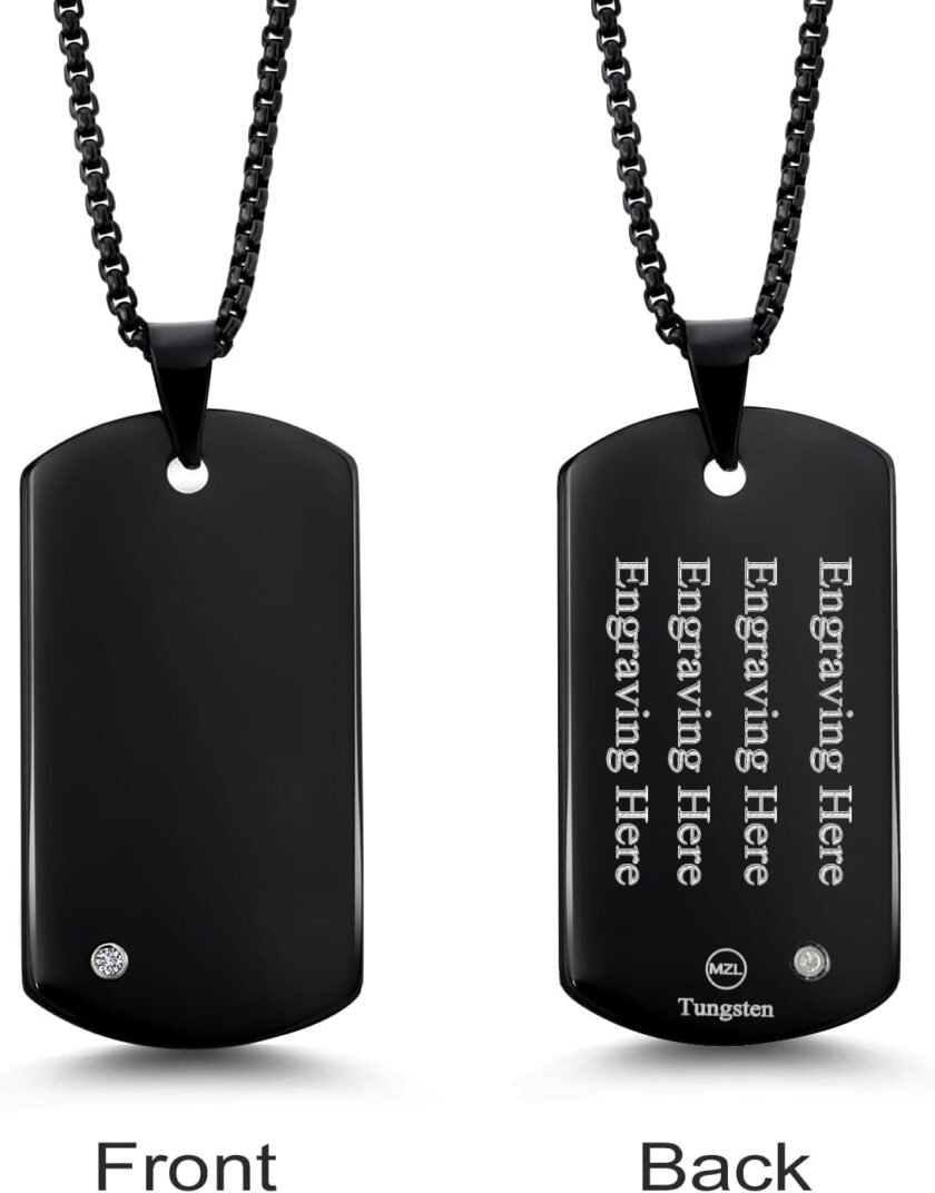 Gem Stone King Personalized Black Plated Tungsten Carbide Solid Polished Dog TAG Pendant Necklace with Lab Grown Diamond - Custom Engravable, Durable and Stylish Jewelry with 24 Inch Chain - Image 2