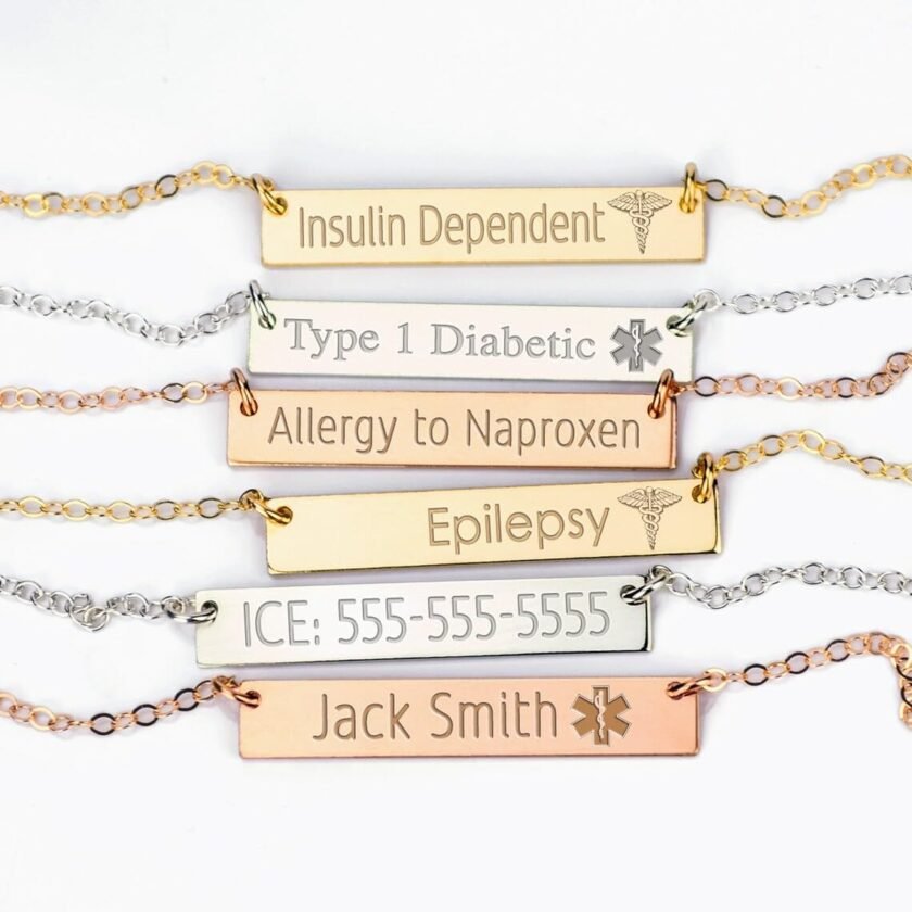 Medical ID Bar Bracelet, Personalized Medical Bracelet, Engraved Medical Information Bracelet for Him or Her, Medical Alert Jewelry, Custom ID Bracelet, Personalized ID Bracelet - Image 3