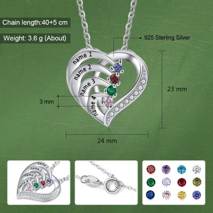 925 Sterling Silver Mother Necklace with 3-4 Simulated Birthstones Personalized Women's Promise Necklace Engraved Names Family Anniversary Jewelry for Grandma - Image 2