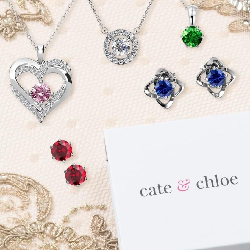 Cate & Chloe 18k White Gold Plated Birthstone Necklaces for Women, Silver Necklace for Women, White Gold Pendant Necklace with Round Cut Solitaire Crystals, Fashion Jewelry for Women - Image 7