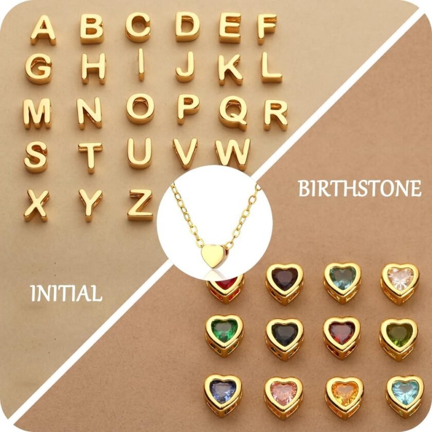 14K Gold Plated Heart Necklace with Adjustable Chain- Personalized initials and heart birthstones freely combined for Meaningful Gifts and Express Your Love - Image 3