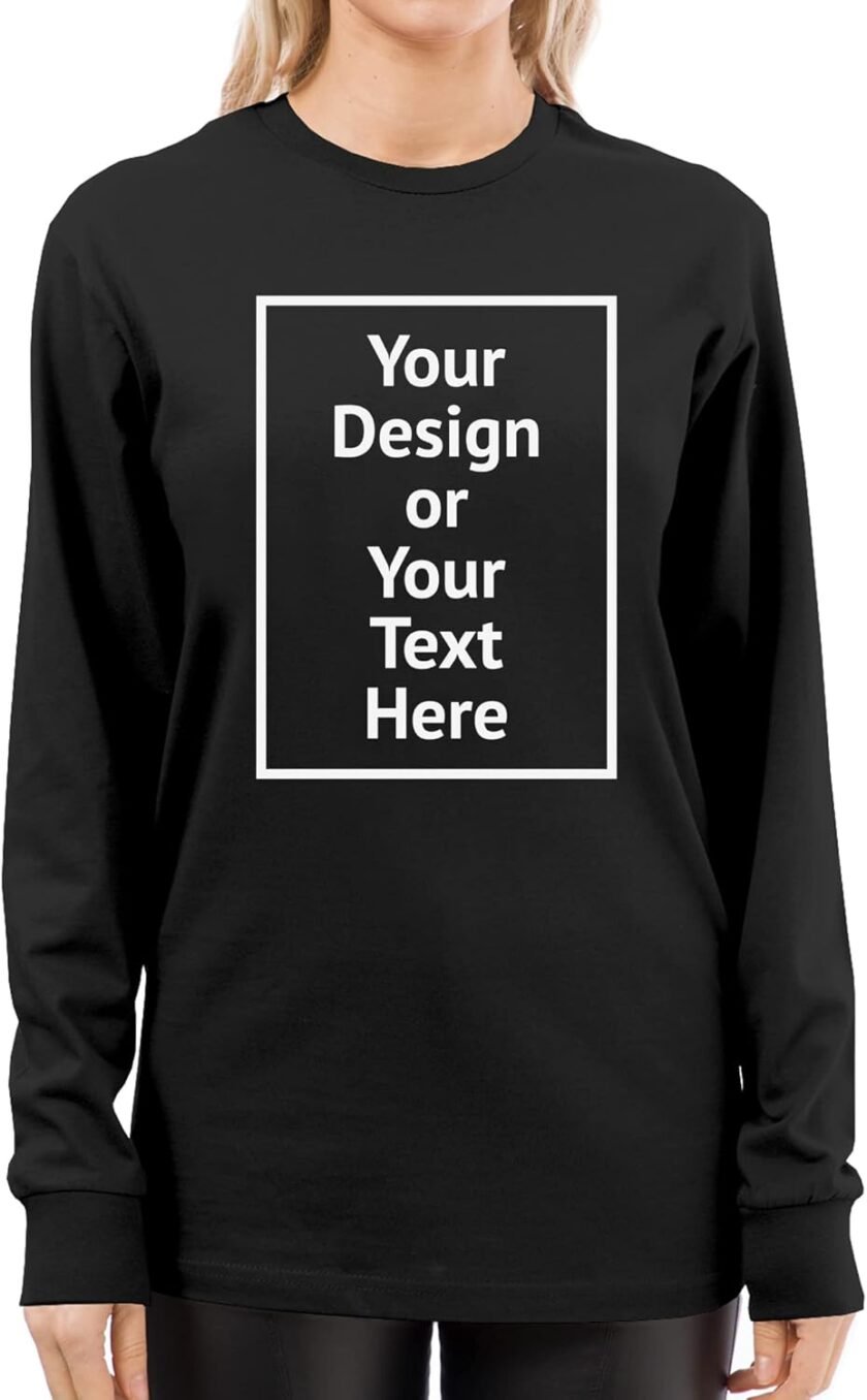 Personalized Tee Custom Long Sleeve Shirts for Women Design Your Own Image Text Photo Front/Back Print