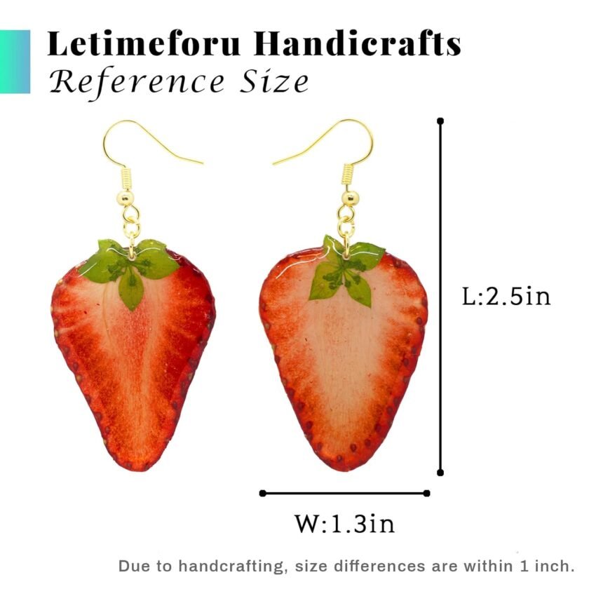 Handmade Real Strawberry Heart Earrings, Pressed Strawberry SIice Natural Earrings, Dried Fruit Resin Fruit Jewelry, Birthday Gift (Gold Hooks) - Image 4