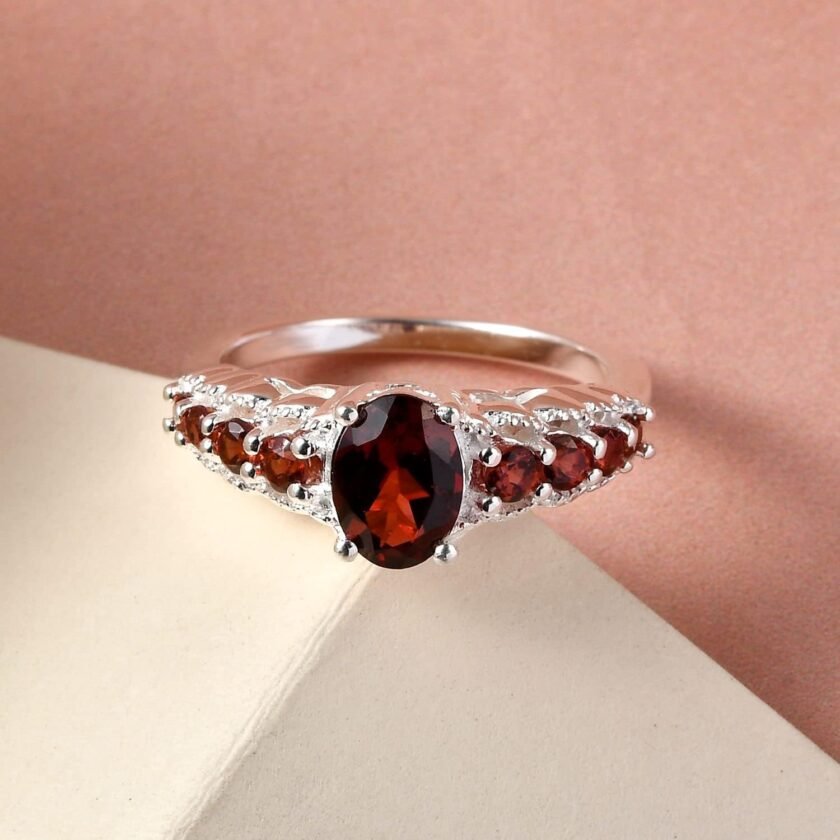 9 Stone Garnet Ring for Women in 925 Sterling Silver - January Birthstone Promise Engagement Vintage Red Garnet Jewelry Valentines Day Gifts - Image 4