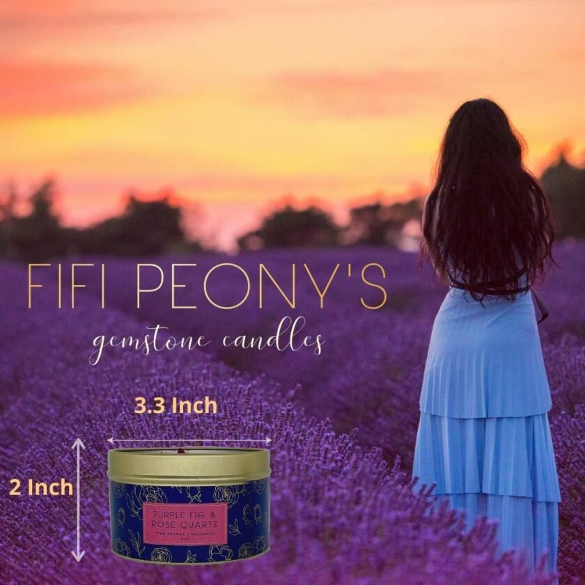 Fifi Peony's Gemstone Candles - Infused with Healing Rose Quartz Crystals and Hand Placed Dried Flowers. Scented with Soothing Fig in Natural Soy Wax. Burns with an Elegant Wooden Wick. 8oz - Image 3