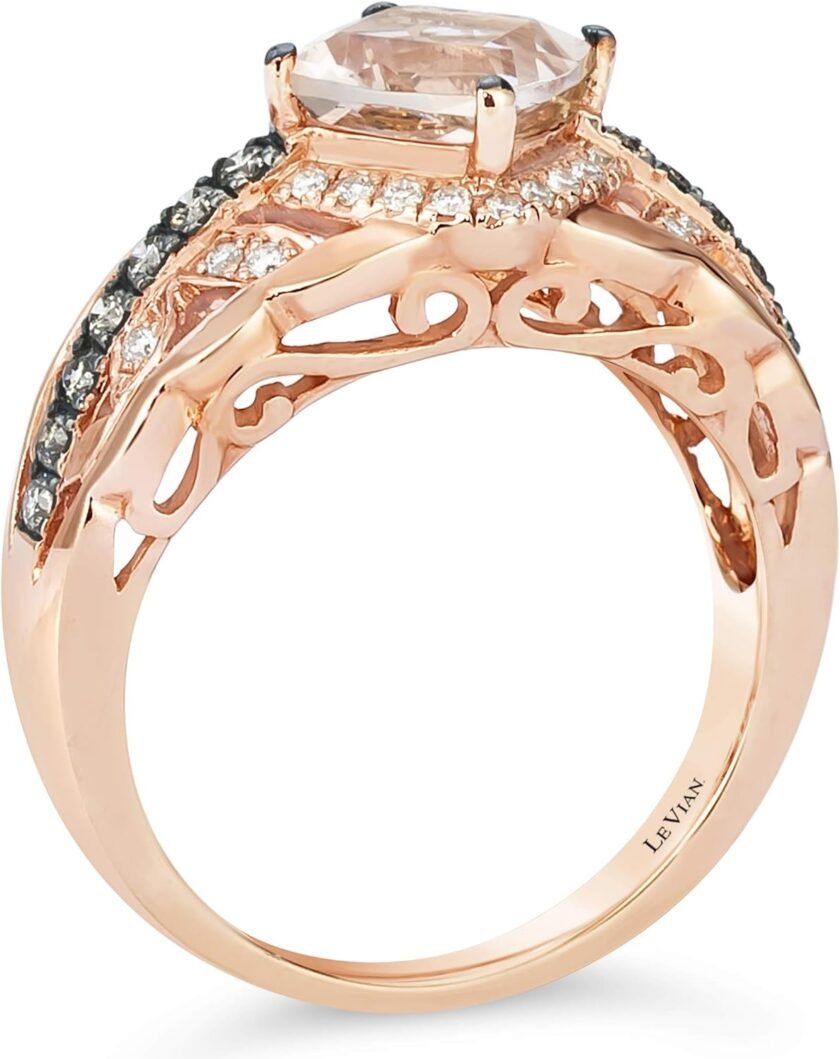 1/3 Carat White and Chocolate Diamond with Cushion Cut Morganite Halo Engagement Ring for Women in 14k Rose Gold (H-I/Fancy Brown, VS2-SI2, cttw) Anniversary Promise Ring Size 7 to 9.5 by LeVian - Image 4