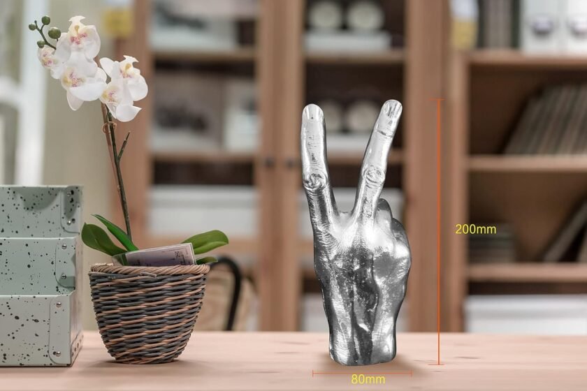 Silver Polyresin Hand Gesture Peace Sign Decor Boho Shelf Decor Accents Knick Knacks Finger Practical Joke Halloween Prank Gifts (Winner) - Image 4