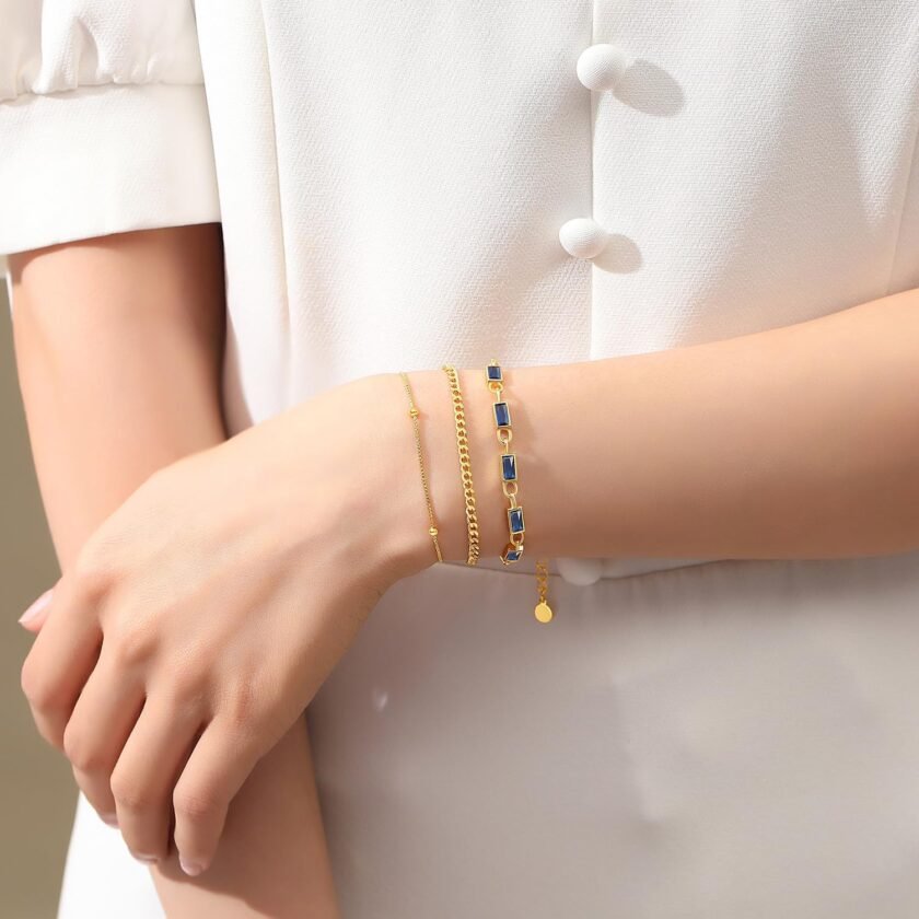 Gold Birthstone Bracelet for Women, 18K Gold Plated Layered Jewelry Bracelet Set, Women Dainty Stackable Bracelets Link Paperclip Chain Valentines Day Gift for Women - Image 2