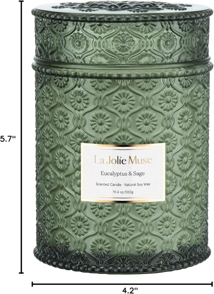 LA JOLIE MUSE Scented Candles Eucalyptus & Alpine Sage, Large Wood Wicked Candles, Decorative Candles in Glass, Natural Soy Wax, 90 Hours Long Burning, 19oz - Image 8