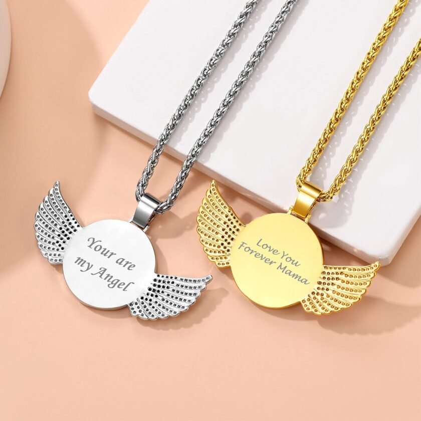 Custom4U Picture Necklace Personalized Photo for Men Women Steel/18K Gold Plated/Black Custom Angel Wings/Heart Pendant Necklace with Picture Memory Iced Out Chain 18-30 Inch,Hip Hop Jewelry+Gift Box - Image 9