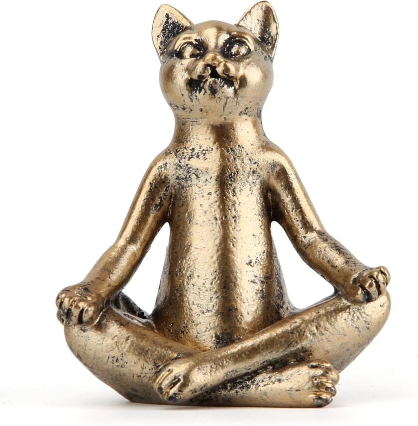 Yoga Cat Statues for Home Decor Accents,Yoga Pose Figurine for Zen Spiritual Bedroom Living Room Office Table Desk Modern Boho Decoration,Meditation Shelf Decor Accents Antique Bronze Gift - Image 3