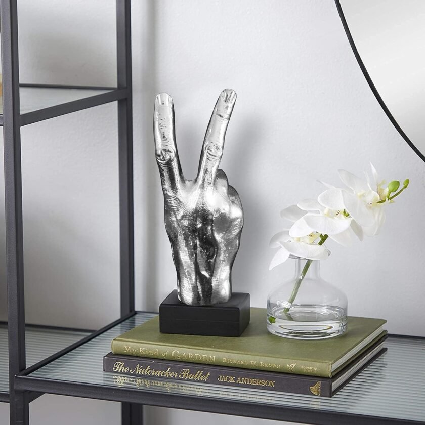 Silver Polyresin Hand Gesture Peace Sign Decor Boho Shelf Decor Accents Knick Knacks Finger Practical Joke Halloween Prank Gifts (Winner) - Image 7