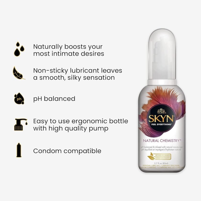 SKYN Natural Chemistry Lubricant – 2.7 fl. oz – pH-Balanced, Water-Based Lube Infused with Natural Moisturizer​ - Image 2