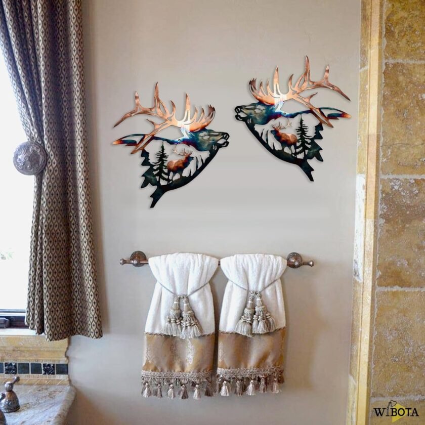 WIBOTA 2pc Outdoor Plaques & Wall Art,Elk Decor for Hunting Enthusiasts,Metal Deer Wall Art,Moose Cabin Home Collection - Image 9