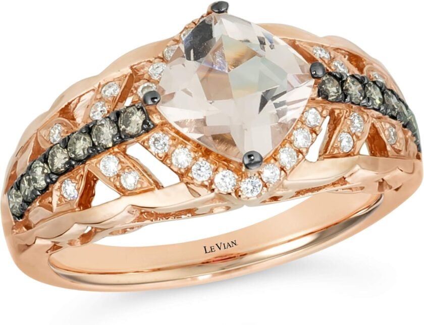 1/3 Carat White and Chocolate Diamond with Cushion Cut Morganite Halo Engagement Ring for Women in 14k Rose Gold (H-I/Fancy Brown, VS2-SI2, cttw) Anniversary Promise Ring Size 7 to 9.5 by LeVian - Image 6