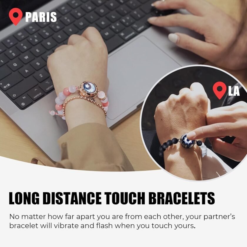 TOTWOO Long Distance Touch Bracelets for Couples, Vibration & Light up for Love Couples Bracelets | Long Distance Relationship Gifts for Girlfriend Bluetooth Pairing Jewelry - Image 2