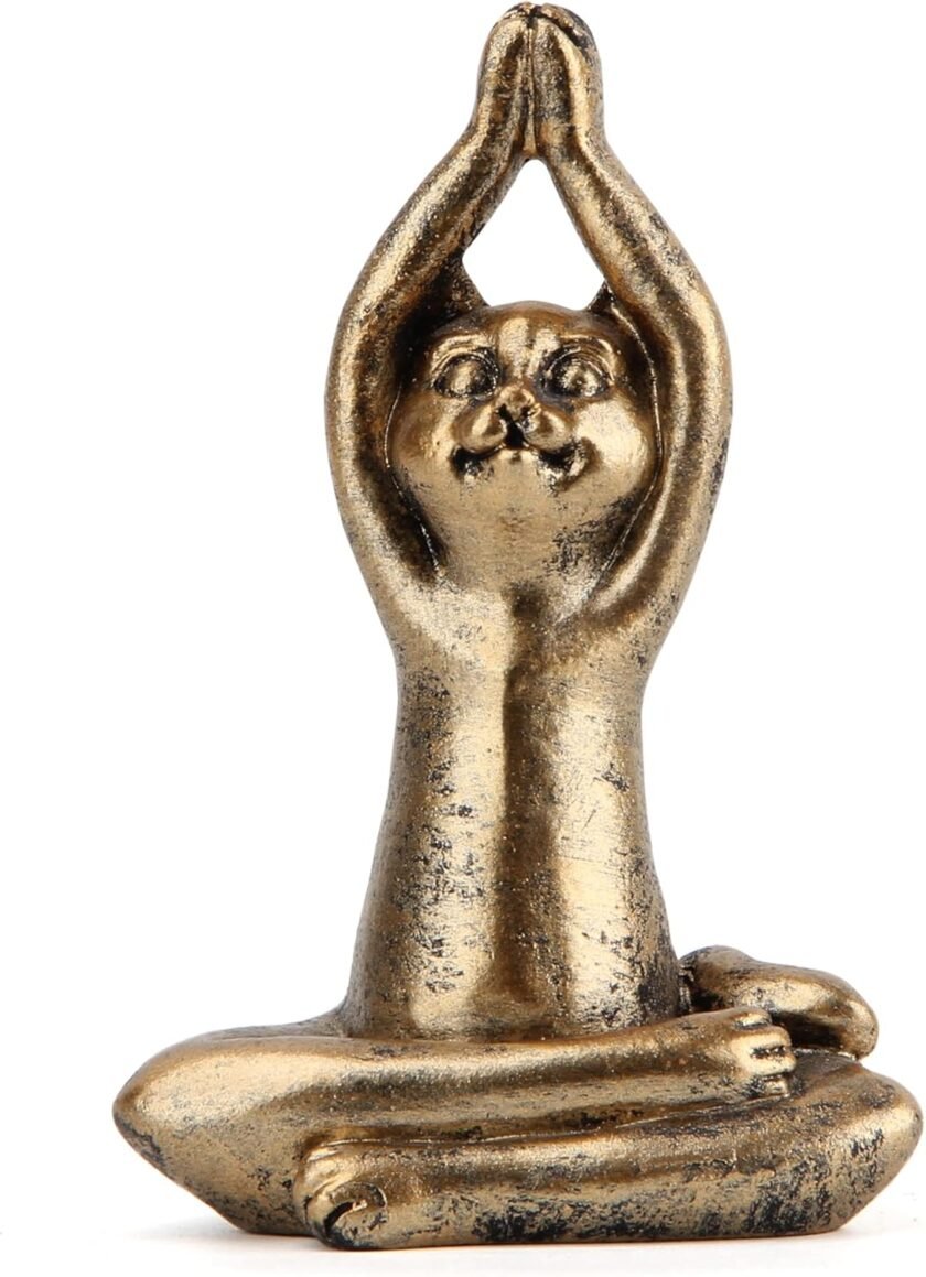 Yoga Cat Statues for Home Decor Accents,Yoga Pose Figurine for Zen Spiritual Bedroom Living Room Office Table Desk Modern Boho Decoration,Meditation Shelf Decor Accents Antique Bronze Gift - Image 4