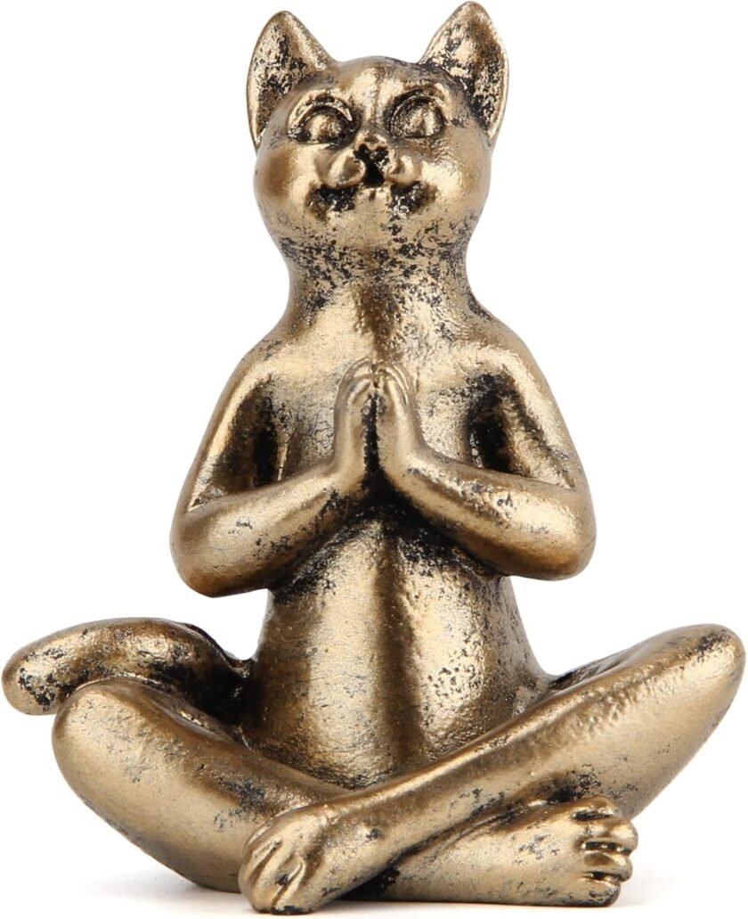 Yoga Cat Statues for Home Decor Accents,Yoga Pose Figurine for Zen Spiritual Bedroom Living Room Office Table Desk Modern Boho Decoration,Meditation Shelf Decor Accents Antique Bronze Gift - Image 5