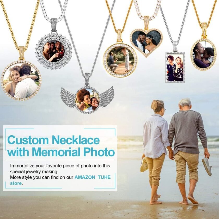 TUHE Custom Picture Necklace Personalized Photo Necklace For Men Circle Memorial Picture Pendant 18K Gold Plated Customized Engraved Photo Rip Chain Medallion - Image 6