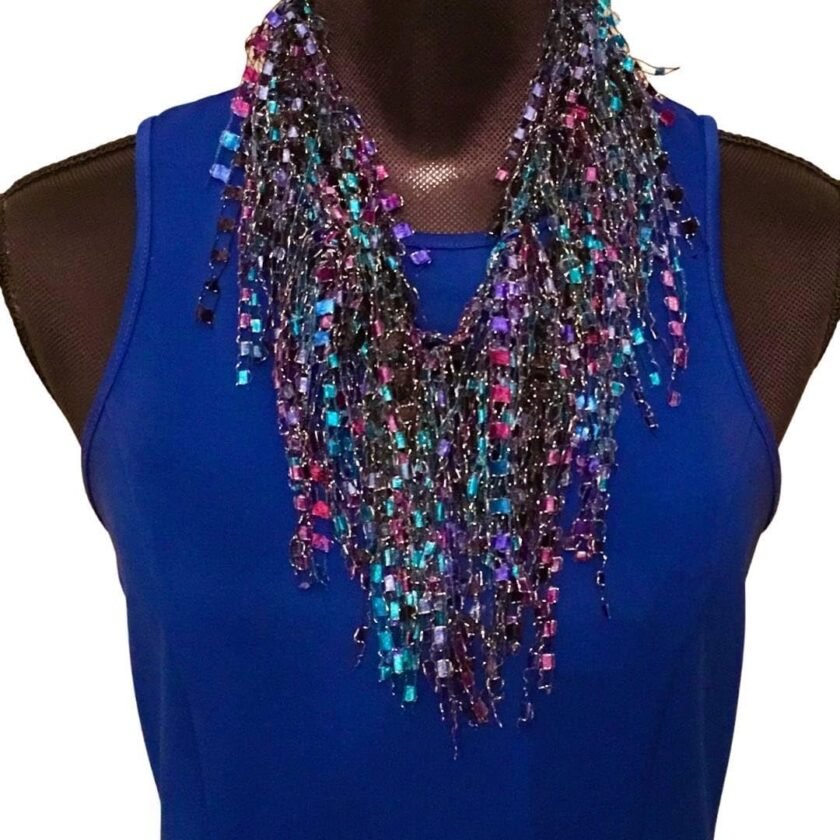 Scarf Necklaces for Women Dressy - Turquoise and Purple Scarves for Women Dressy - Travel Scarf for Women - Travel Jewelry - Lightweight Fringe Necklace - Handmade Fashion Accessories - TA