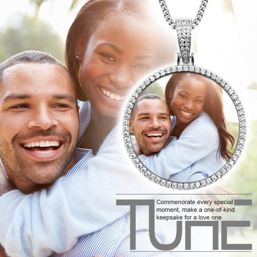 TUHE Custom Picture Necklace Personalized Photo Necklace For Men Circle Memorial Picture Pendant 18K Gold Plated Customized Engraved Photo Rip Chain Medallion - Image 5