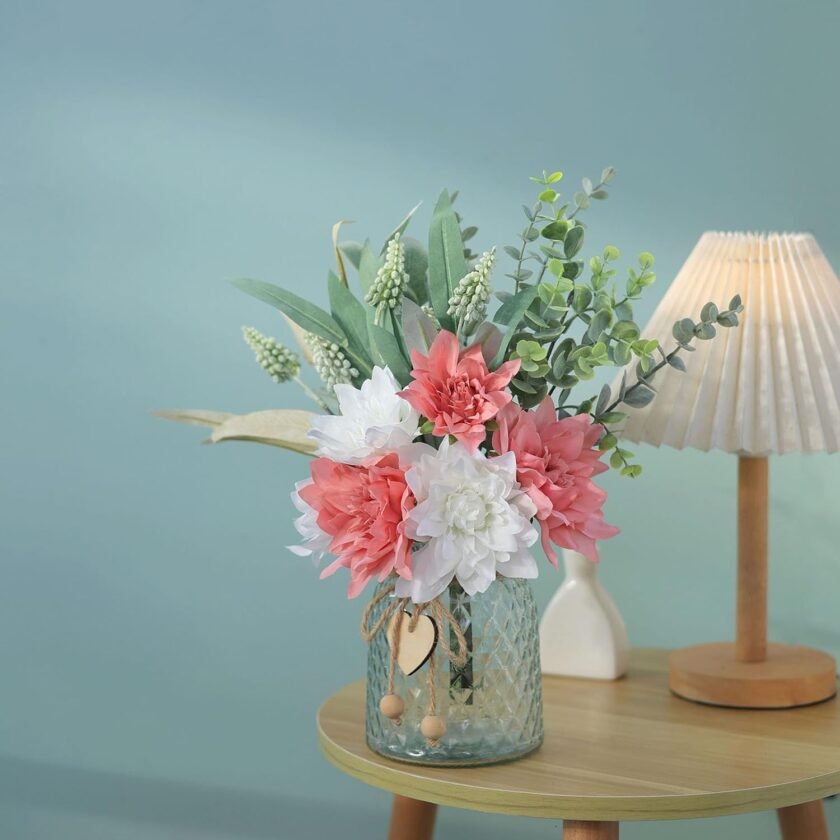 Faux Flowers with Vase,Artificial Silk Flowers in Vase, Fake Plant Eucalyptus and Willow,Flower Arrangement for Home Farmhouse Dining Table Centerpiece Decorations Coffee Table Decor (Dusty Pink) - Image 8