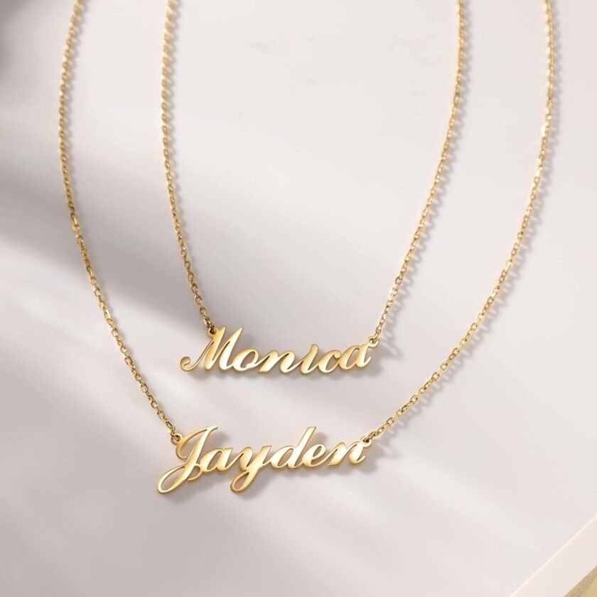 TinyName Custom Name Necklace Personalized, 18K Gold Plated Personalized Layered Choker Name Plate Necklace Customized Name Necklace for Women - Image 3